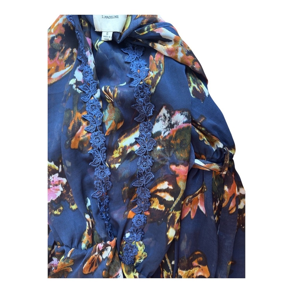 I Madeline Navy Floral Print Long Sleeve Maxi Dress Size Small - Picture 6 of 7